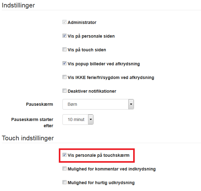 personale-touchindstillinger